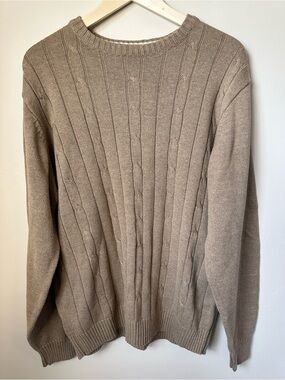 Oscar de la Renta Men's LARGE Luxury Cable Knit Brown Crewneck Sweater